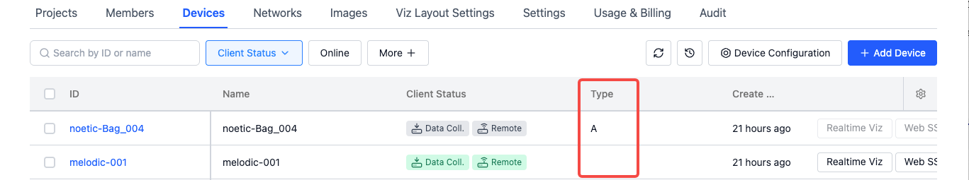 Device Table with Custom Fields