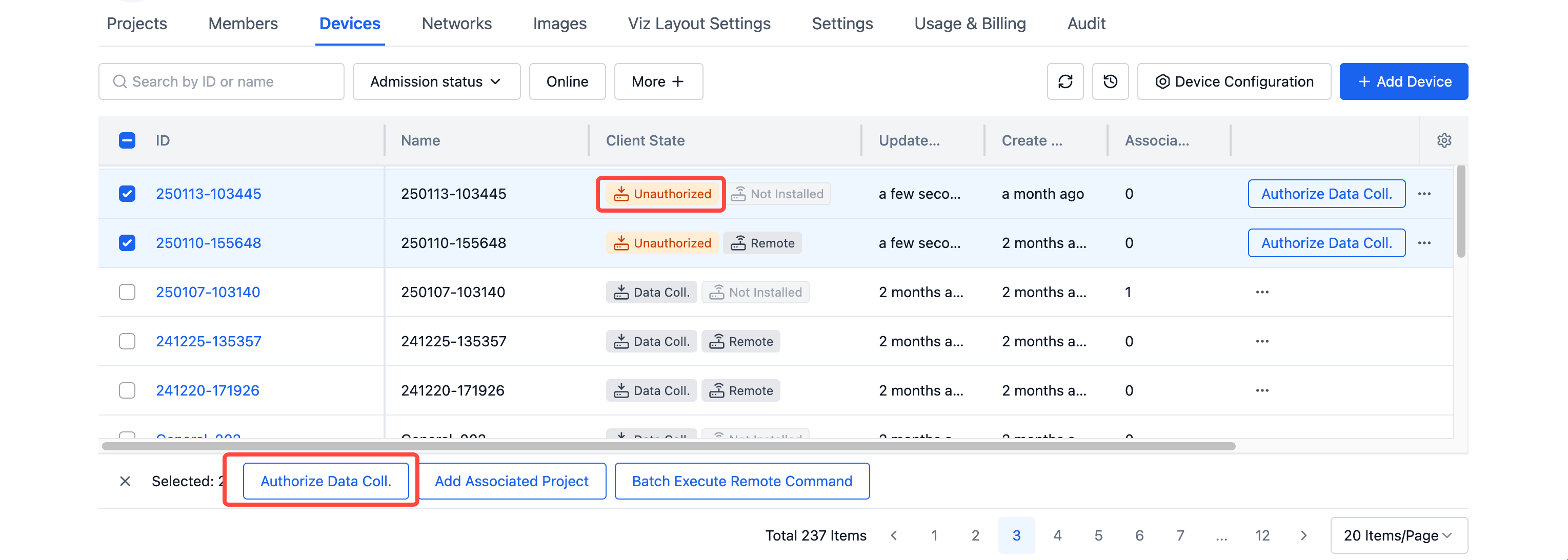 Authorize Data Coll.