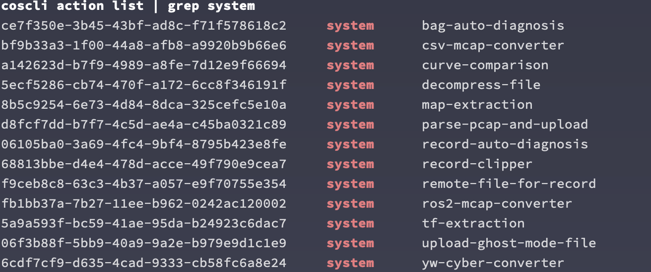 cocli-list-actions-grep-system